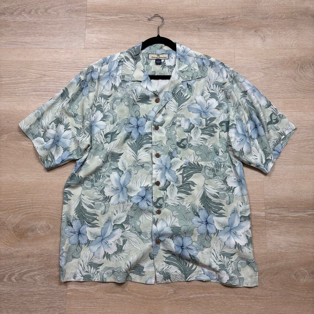 Tommy Bahama Silk Short Sleeve Pattern Button Up Shirt Men’s M Color Blue/Green - Picture 1 of 4